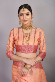 Gold zari woven dola silk saree with rich pallu - Peach
