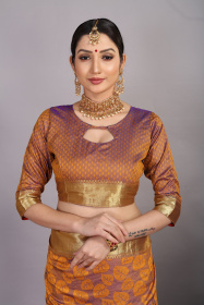 Tansui Silk saree with Gold zari woven border and rich Pallu - Brown