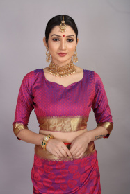 Tansui Silk saree with Gold zari woven border and rich Pallu -Purple