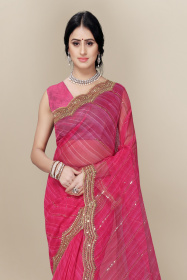 Designer Organza saree with sequence work & Embroidery border  - Pink