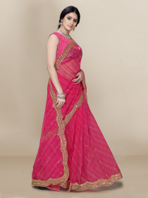Designer Organza saree with sequence work & Embroidery border  - Pink