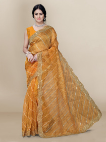 Designer Organza saree with sequence work & Embroidery border  -Yellow