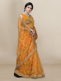 Designer Organza saree with sequence work & Embroidery border  -Yellow