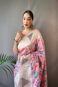 Bhagalpuri Cotton Silk Sarees with Kalamkari Prints - Pink