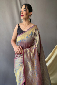 Pure kanjeevaram silk Saree with Gold zari woven Rich Pallu - Maroom