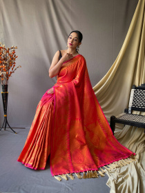 Pure kanjeevaram silk Saree with Gold zari woven Rich Pallu - Pink