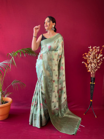 Soft Silk Zari woven floral printed saree - Blue