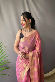 Gold zari woven Pure Cotton  saree - Light Purple