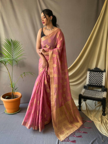 Gold zari woven Pure Cotton  saree - Light Purple