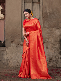 Pure Kanjeevaram Silk Gold zari woven Saree - Red