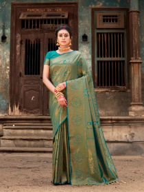 Pure Kanjeevaram Silk Gold zari woven Saree - Green