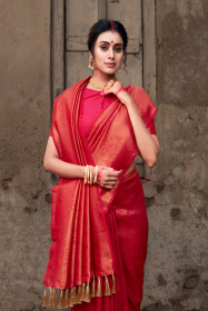 Pure Kanjeevaram Silk Gold zari woven Saree - Pink