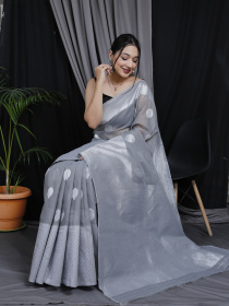 Pure Line Silk Zari Woven Saree - Grey