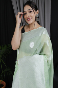 Pure Line Silk Zari Woven Saree - Pista Green