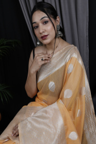 Pure Line Silk Zari Woven Saree - Orange