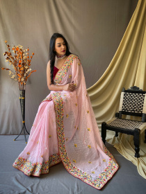 Pure Georgette Sequence and embroidery  worked saree - Pink