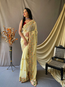 Pure Georgette Sequence and embroidery  worked saree - Yellow