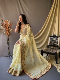 Pure Georgette Sequence and embroidery  worked saree - Yellow