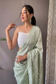 Pure Georgette designer Sequence embroidery  saree - Light Green