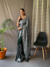 Pure Georgette designer Sequence embroidery  saree - Green