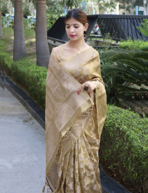 Pure Tissue Silk gold Zari woven Saree - Gold