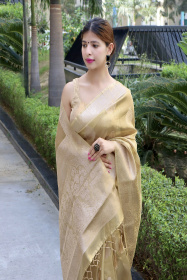 Pure Tissue Silk gold Zari woven Saree - Gold