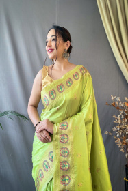 Paithani Silk saree with Meenakari woven Border & Pallu - Green