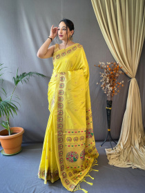 Paithani Silk saree with Meenakari woven Border & Pallu - Yellow