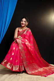 Dola Silk saree with Meenakari woven Border & Pallu - Pink