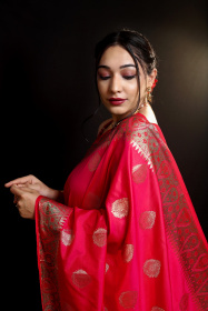 Dola Silk saree with Meenakari woven Border & Pallu - Pink