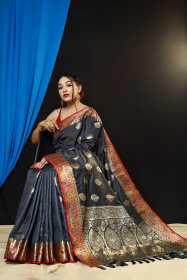 Dola Silk saree with Meenakari woven Border & Pallu - Grey