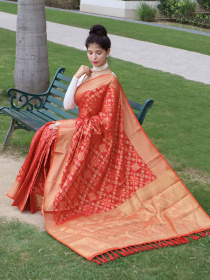 Patola Silk saree with gold Zari meenakari weaves border & Pallu - Red