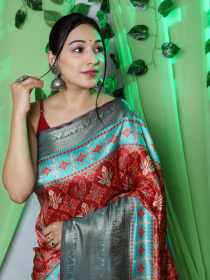 Ikkat Patola printed Pure Solf Silk woven saree - Red