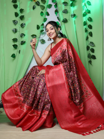 Ikkat Patola printed Pure Solf Silk woven saree - Magenta