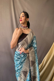 Patola Printed Pure Cotton Silk Temple woven saree - Blue