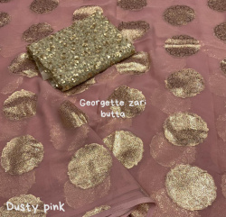 Pure Georgette Saree with gold zari weaving motifs - Pink