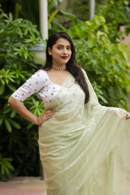 Pure Georgette Saree with lehariya zari weaving - Green