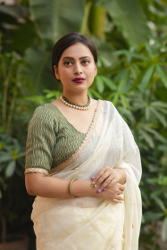 Pure Organza saree with zari chex embroidery work -   Off White