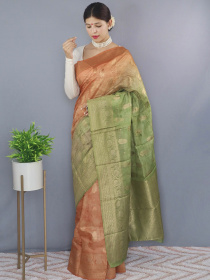 Dual Tone Zari woven Banarasi Silk Saree - Orange