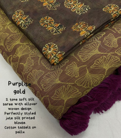 Two tone Soft Cotton silk woven saree - Purple - Gold
