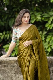 Plain soft silk woven Saree - Mehandi Green
