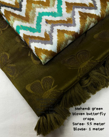 Plain soft silk woven Saree - Mehandi Green