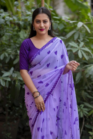 Pure Soft georgette Printed saree with mirror Work - Lavender