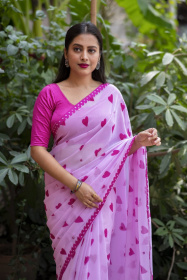Pure Soft georgette Printed saree with mirror Work - Purple