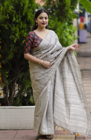 Soft Matka Silk Saree with WovenSlub - Grey