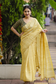 Soft Matka Silk Saree with WovenSlub - Lemonish