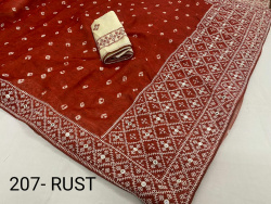 Pure Linen Sarees with Bandhej print and Embroidery work - Red