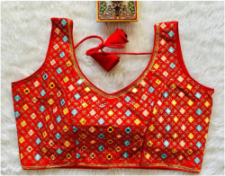 Embroidered Phantom Silk Designer Blouse - Red