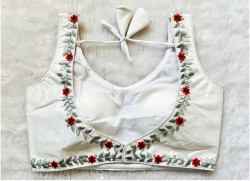Embroidered Phantom Silk Designer Blouse - White(XS)