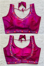 Embroidered Phantom Silk Designer Blouse - Violet(XS)